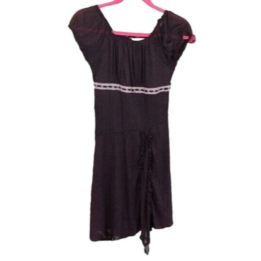 Brooke Lindsay Dress Brown White Polka dots off the Shoulder Asymmetrical hem 14